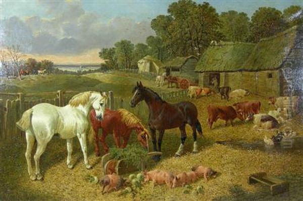 Feeding Time In The Farm Yard Oil Painting by John Frederick Herring Snr