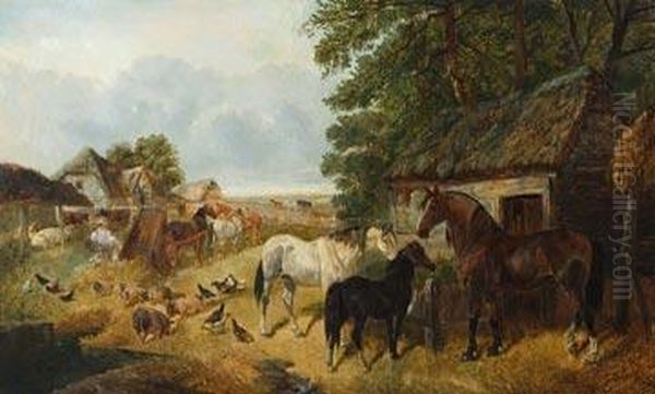 A View Of A Farmyard. Oil Painting by John Frederick Herring Snr