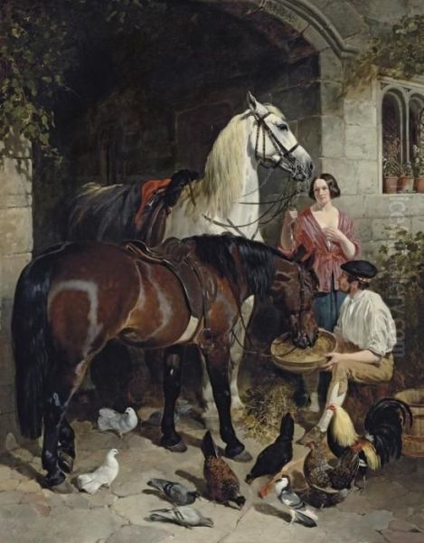 Feeding The Horse Oil Painting by John Frederick Herring Snr