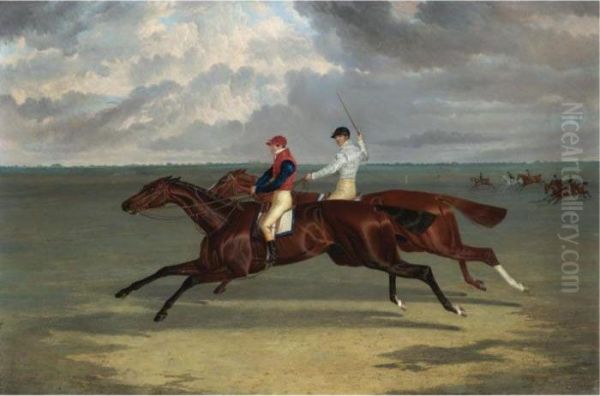 The Match Between 
Priam
 And 
Augustus
 At Newmarket Oil Painting by John Frederick Herring Snr