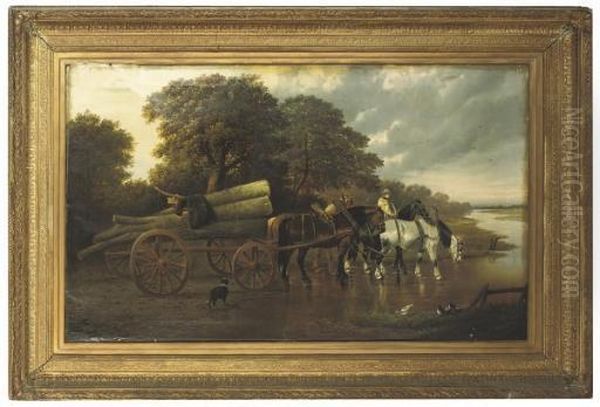 Carrying Timber Oil Painting by John Frederick Herring Snr