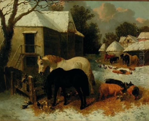 Farm In Winter Oil Painting by John Frederick Herring Snr