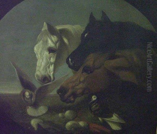 Horses' Heads, Pigeons And Oil Painting by John Frederick Herring Snr