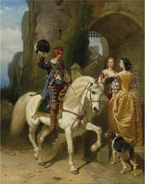 A Cavalier's Visit Oil Painting by John Frederick Herring Snr