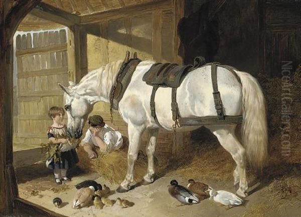 Feeding Time Oil Painting by John Frederick Herring Snr