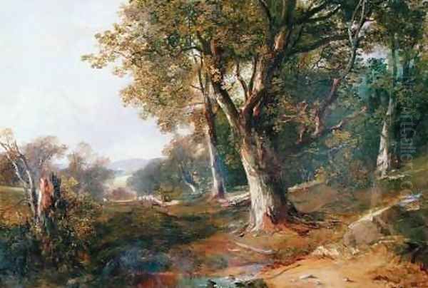 A Wooded Landscape with Castle in Distance 1865 Oil Painting by Horatio McCulloch