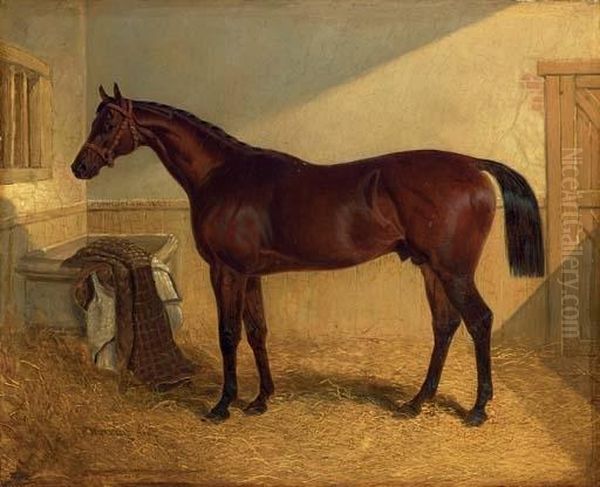 Mr Richard Watt's Rockingham, Winner Of The 1833 St. Leger, In A Stable Oil Painting by John Frederick Herring Snr