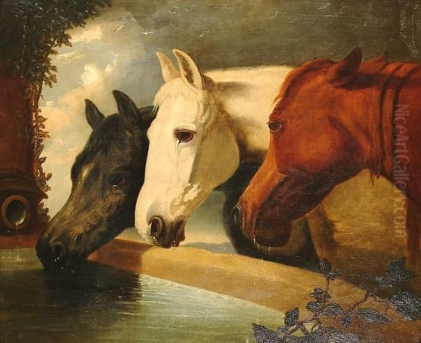 At The Trough. Oil Painting by John Frederick Herring Snr