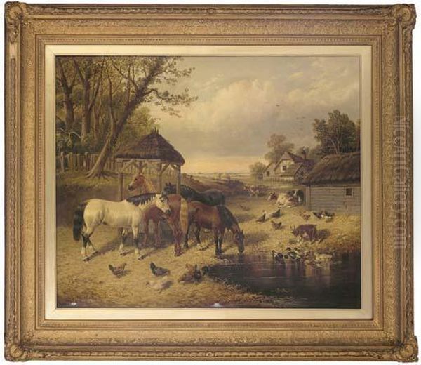 The Farm Pond Oil Painting by John Frederick Herring Snr