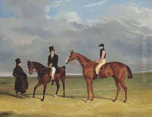 The Colonel With William Scott Up And John Scott On A Dark Bay Hack Oil Painting by John Frederick Herring Snr