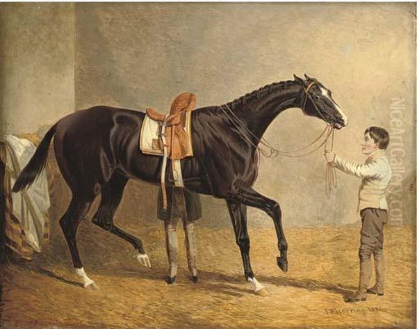 Queen Of Trumps In A Stable, With Two Grooms Oil Painting by John Frederick Herring Snr