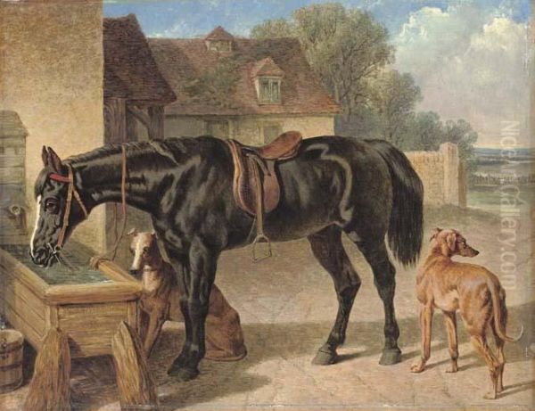 A Farmer's Hack And Greyhounds Oil Painting by John Frederick Herring Snr