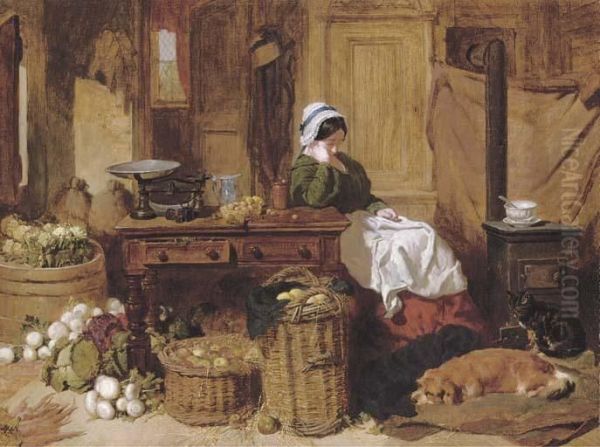 Jennie Asleep At A Kitchen Table Oil Painting by John Frederick Herring Snr