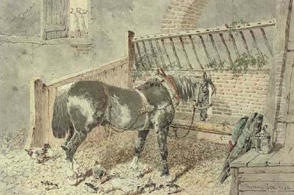 A Carthorse In A Stall Oil Painting by John Frederick Herring Snr