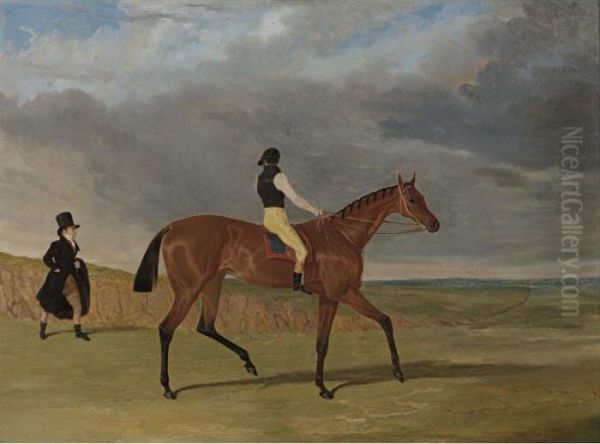 Winner Of The 1827 Great St. Leger, With James Robinson Up And Trainer Jonathan Scott Oil Painting by John Frederick Herring Snr