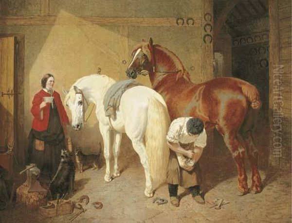 The Interior Of A Smithy Oil Painting by John Frederick Herring Snr