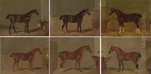 Seven Hunters In Stables Oil Painting by John Frederick Herring Snr