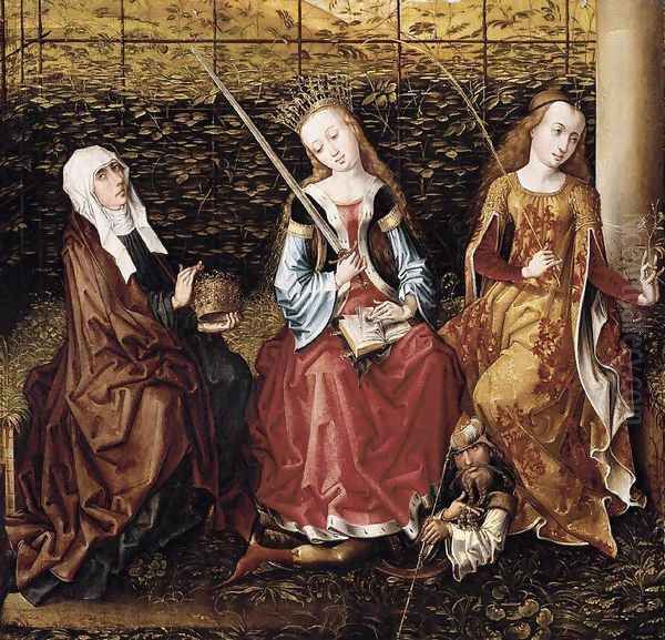 St Catherine of Alexandria with Sts Elizabeth of Hungary and Dorothy c. 1480 Oil Painting by Sainte Gudule Master of