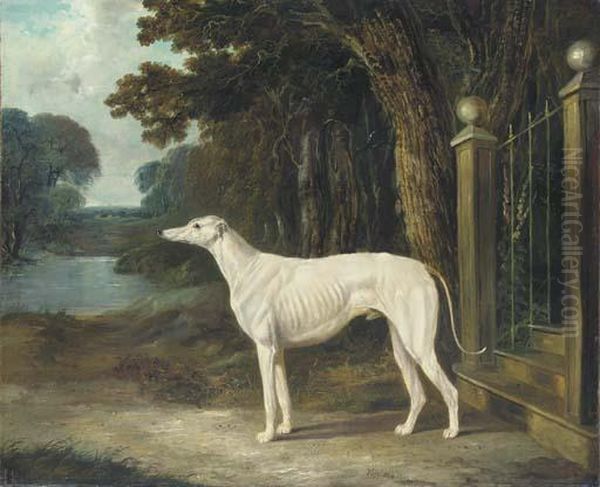 Vandeau, A Greyhound Outside The Steps Of A Country House Oil Painting by John Frederick Herring Snr