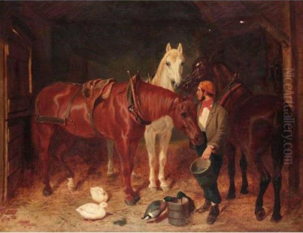 Feeding The Horses Oil Painting by John Frederick Herring Snr