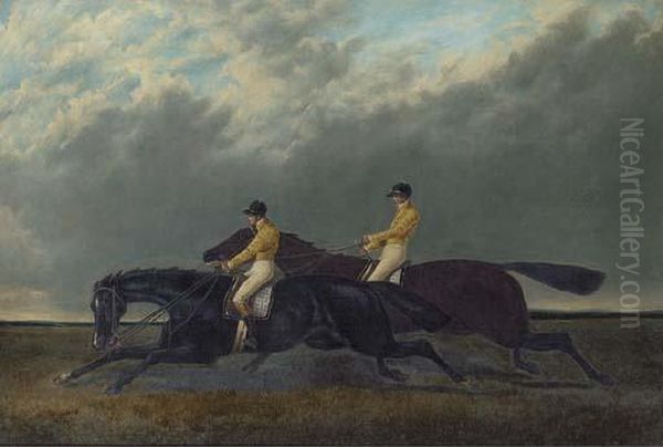 The Finish Of The Doncaster St. Leger 1840: Launcelot Oil Painting by John Frederick Herring Snr