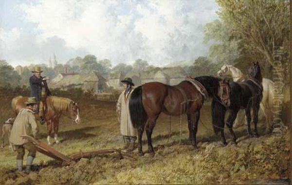 Morning, Preparing To Plough Oil Painting by John Frederick Herring Snr