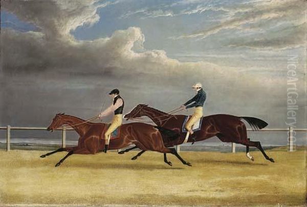 Matilda And Mameluke, The Finish Of The 1827 St. Leger Oil Painting by John Frederick Herring Snr