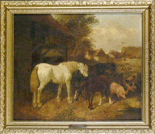 In The Barnyard Oil Painting by John Frederick Herring Snr