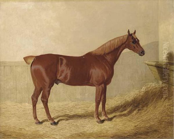 A Chestnut In A Stable Oil Painting by John Frederick Herring Snr