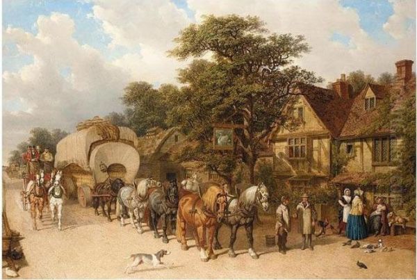 Coaching Scene Outside The Philpots Inn, Meopham Oil Painting by John Frederick Herring Snr