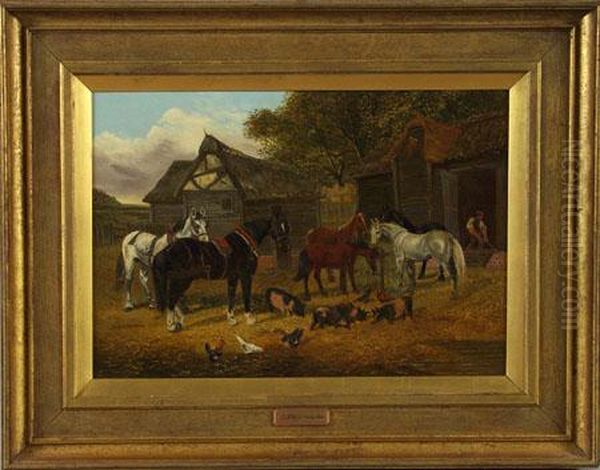 Barnyard With Animals Oil Painting by John Frederick Herring Snr