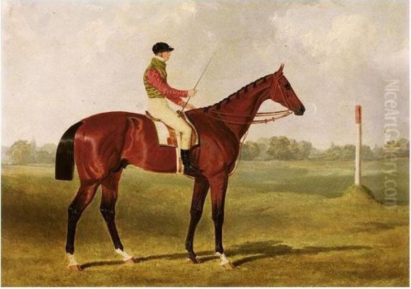 Phosphorus, A Bay Racehorse With George Edwards Up, On A Racecourse Oil Painting by John Frederick Herring Snr