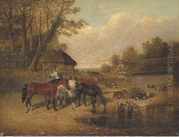 A Farmyard Scene Oil Painting by John Frederick Herring Snr