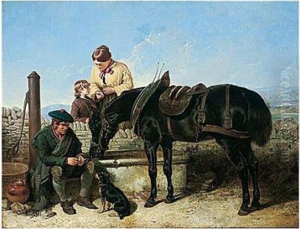 A Watering Place Near Dumfries Oil Painting by John Frederick Herring Snr