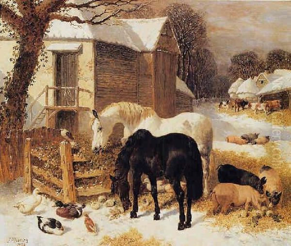 The Barnyard In Winter Oil Painting by John Frederick Herring Snr