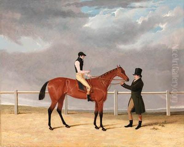 The Hon. Edward Petre's Matilda With James Robinson Up, Held By Hertrainer John Scott Oil Painting by John Frederick Herring Snr