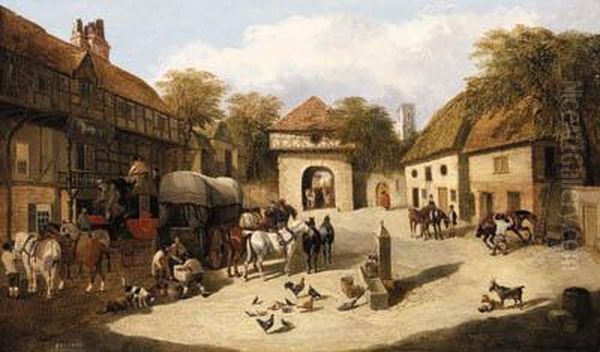 The York To London Mail Coach Outside The Horse And Jockeyinn Oil Painting by John Frederick Herring Snr