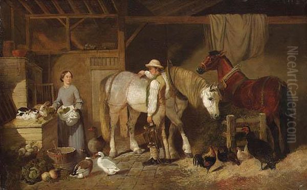 Feeding Time Oil Painting by John Frederick Herring Snr