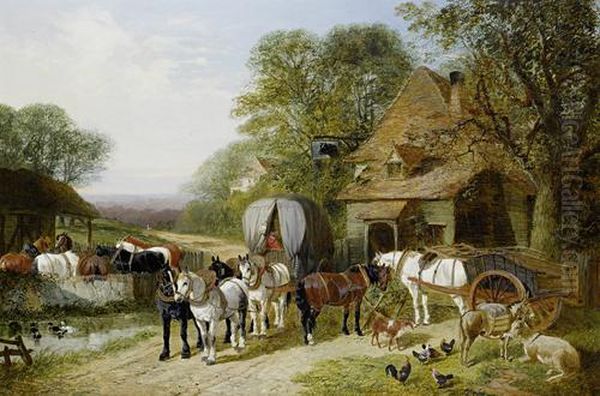 Halt Outside The Bull's Head Oil Painting by John Frederick Herring Snr