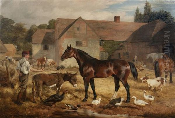 In The Barnyard Oil Painting by John Frederick Herring Snr