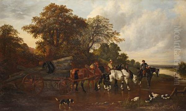 Carting Timber Oil Painting by John Frederick Herring Snr