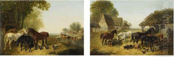 The Barnyard Oil Painting by John Frederick Herring Snr