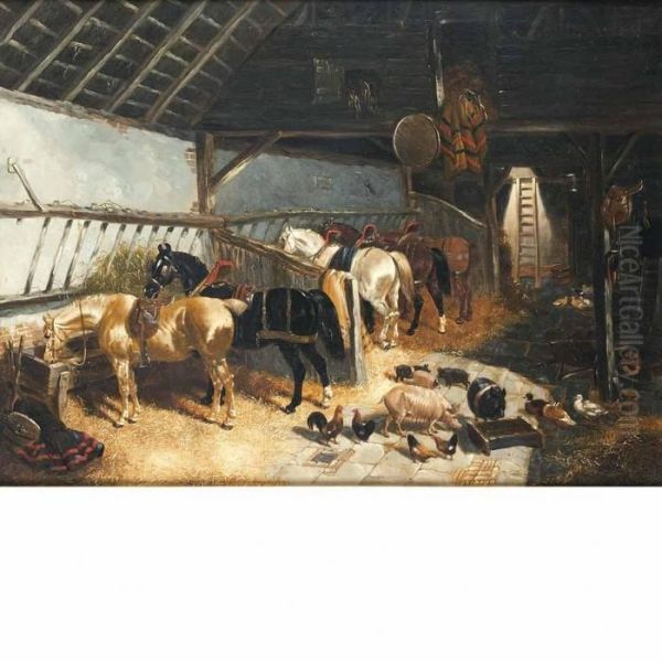 In The Stable Oil Painting by John Frederick Herring Snr