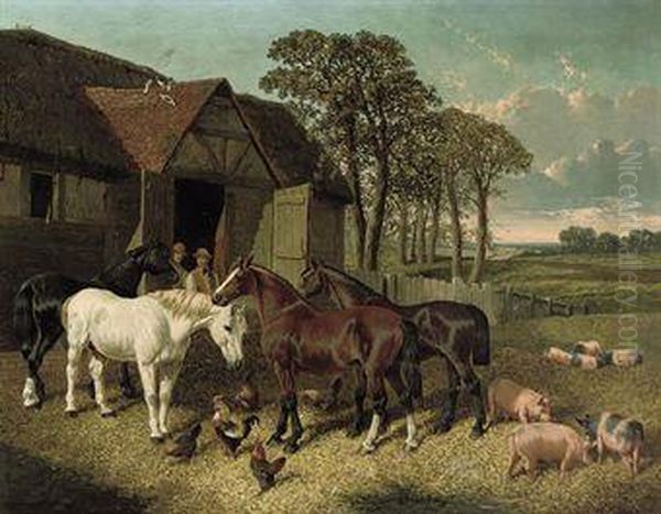 A Sunny Day On The Farm Oil Painting by John Frederick Herring Snr