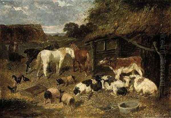 A Bustling Farmyard Oil Painting by John Frederick Herring Snr