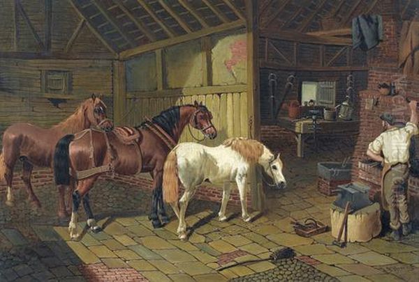 Pferde Beim Hufschmied Oil Painting by John Frederick Herring Snr