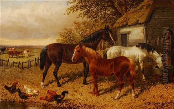 Farmyard Scene With Horses And Poultry Oil Painting by John Frederick Herring Snr