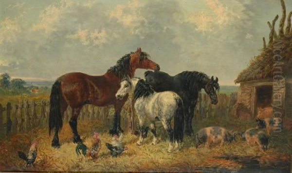 Horses Infarmyard Oil Painting by John Frederick Herring Snr