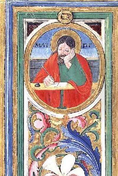 St Matthew writing the first gospel from a psalter written by Don Appiano from the Church of the Badia Fiorentina Florence 1514-15 Oil Painting by or di Giovanni Monte del Fora