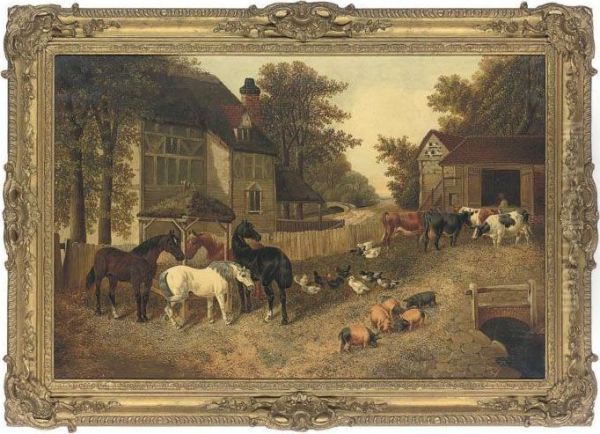 A Busy Farmyard Oil Painting by John Frederick Herring Snr